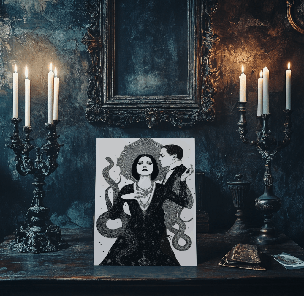 The Macabre Embrace with a black frame