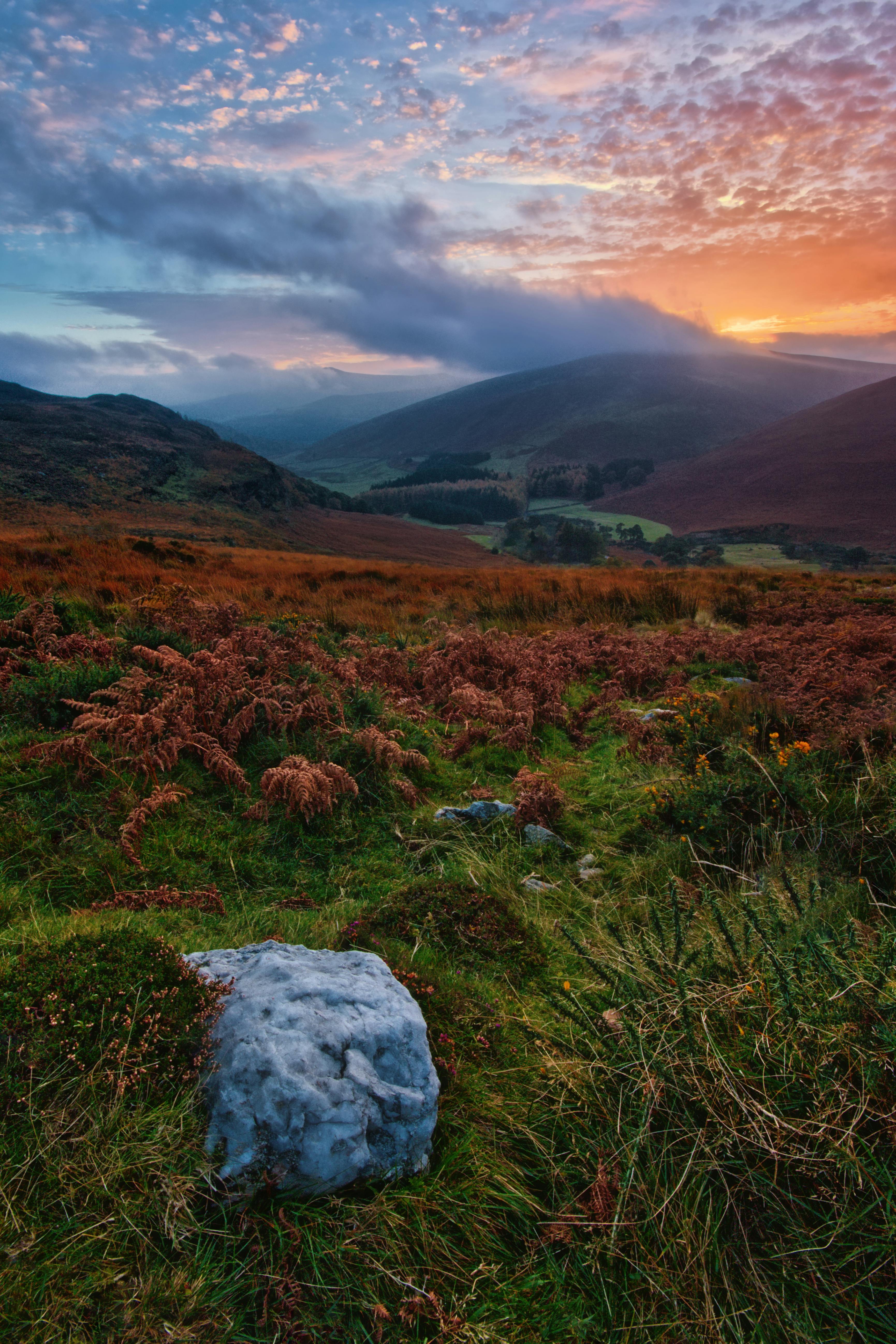 Ireland landscape with a beautiful sunset